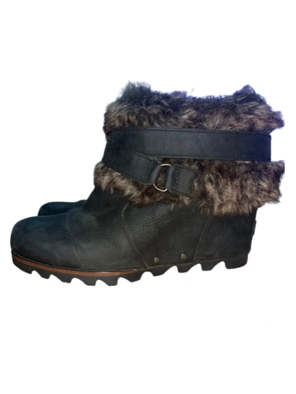 Sorel Joan of Arctic Wedge Mid Faux Fur Leather Boots Size 7.5